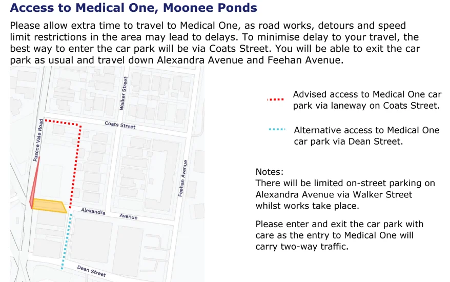 Accessing Head2toe due to Roadworks in ALexandria Avenue in Moonee Ponds near Puckle Street